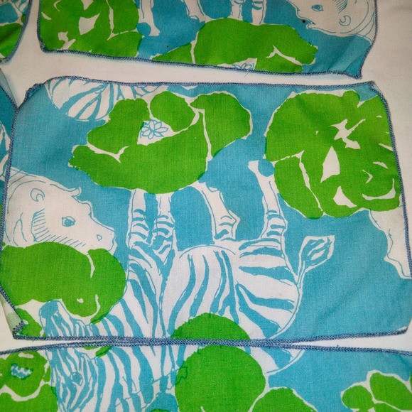 Lilly Pulitzer Vintage 1960\'s Cocktail tray and napkins Blue & Green RARE 12 pc